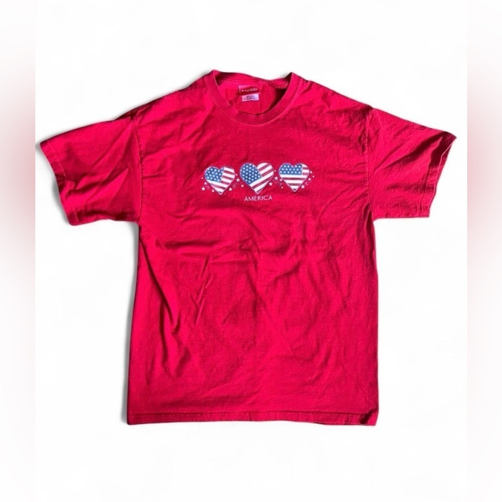 Sonoma Women’s Red and Heart American Flag Tshirt Size Medium Patriotic America